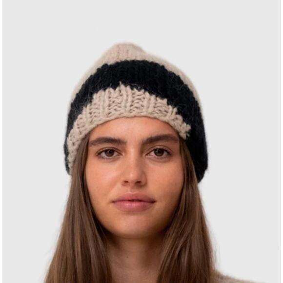 The Wolf Gang - Palermo Knit Beanie is Black and Beigea